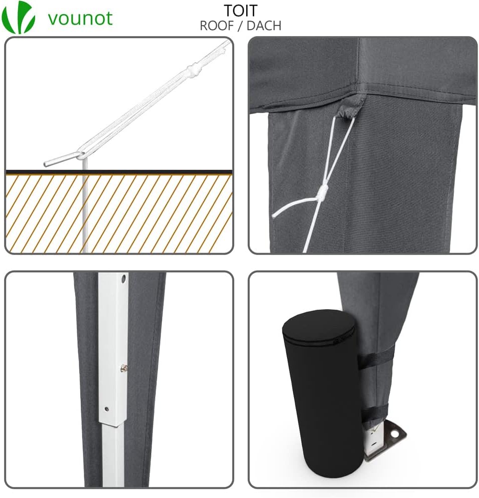 VOUNOT - Tonnelle pliante jardin - 3x3m - 4 côtés, sacs de sable, housse