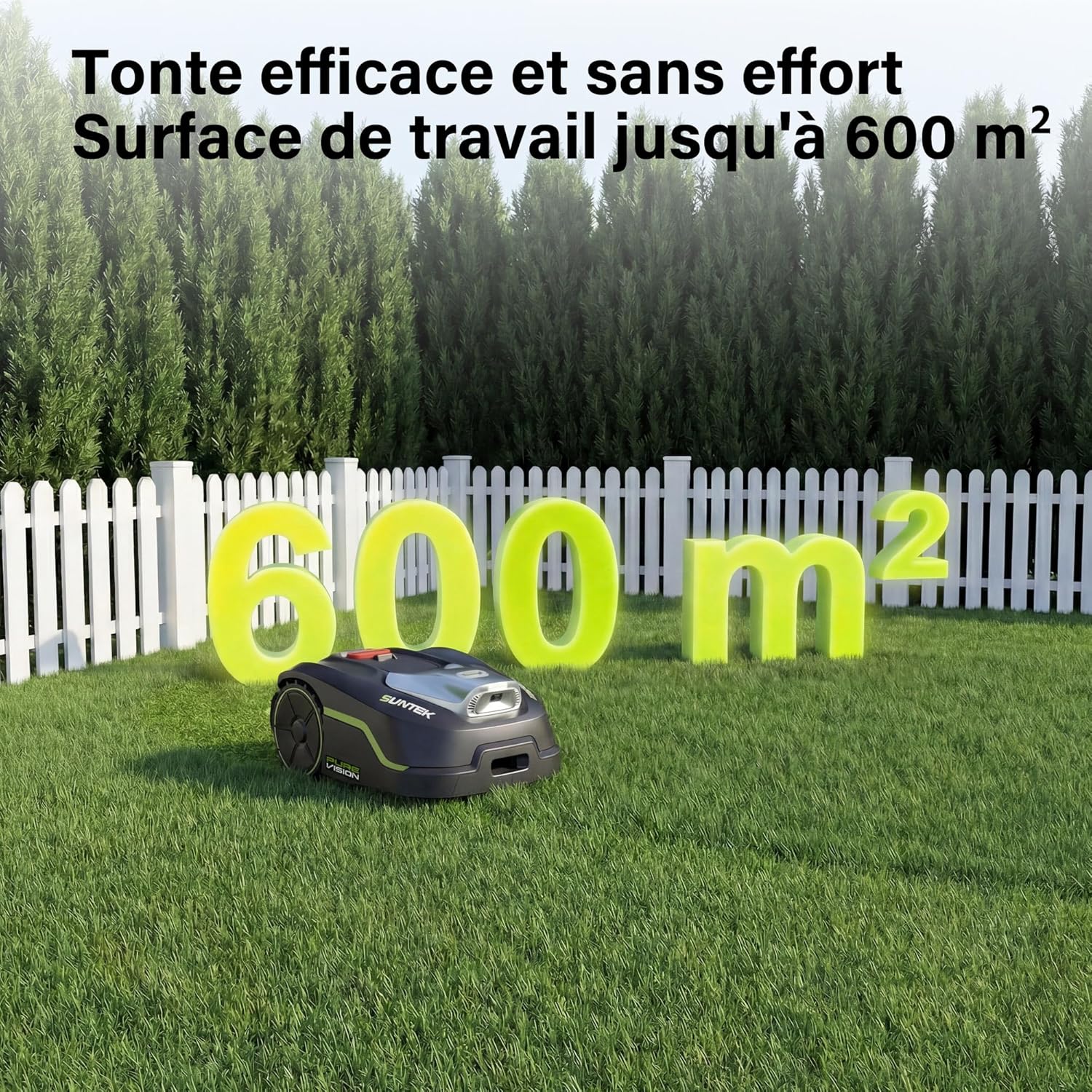 Suntek - Robot Tondeuse IA Caméra, 500m², pente 35°, IPX5, contrôle APP