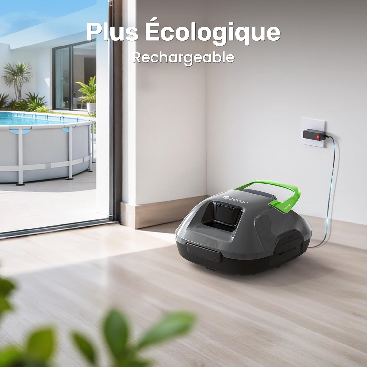 Gosvor Robot Piscine sans Fil, Aspirateur Automatique Piscine Hors Sol, 90 Min d’Autonomie, Retour Automatique, Portable, Robot de Piscine Jusqu’à 80 m²