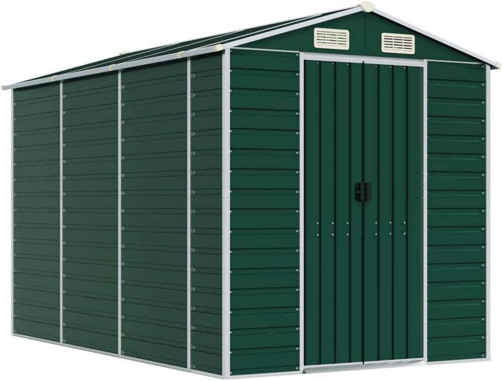 vidaXL - Abri de jardin acier galvanisé - 191x300x198 cm - toit incliné, couleur vert
