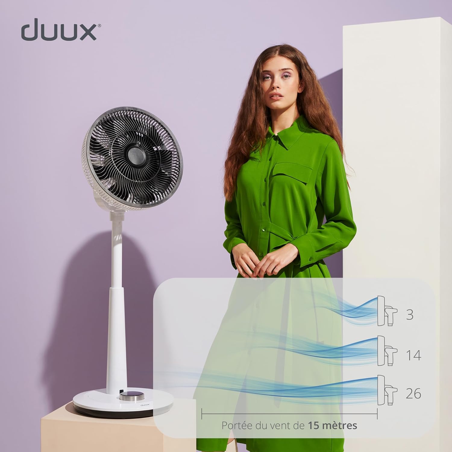 Duux Whisper Blanc - Ventilateur silencieux sur pied - Ventilateur sur pied avec télécommande - Minuterie incluse 26 vitesses - Ideal pour toutes les salles