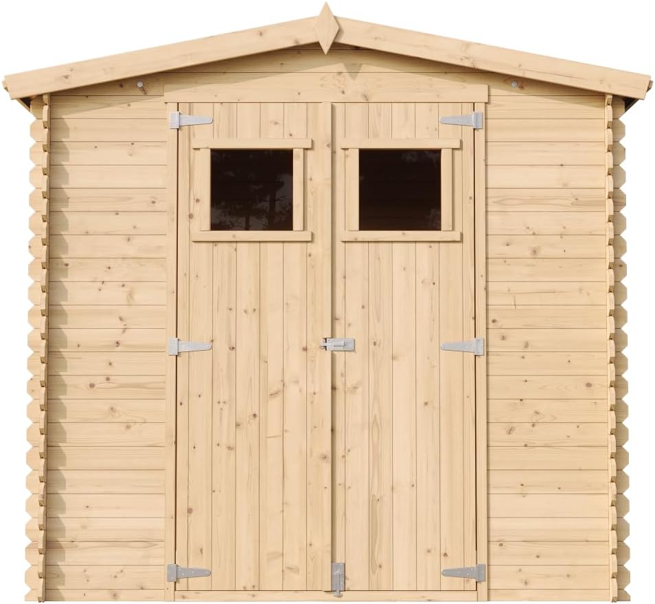 Abri de Jardin en Bois 4,33 m², Cabane de Jardin Extérieur 19 mm épaisseur de Paroi, Cabanon à Outils et Vélo avec Sol Traité et Fenêtres, TIMBELA M369+M369G