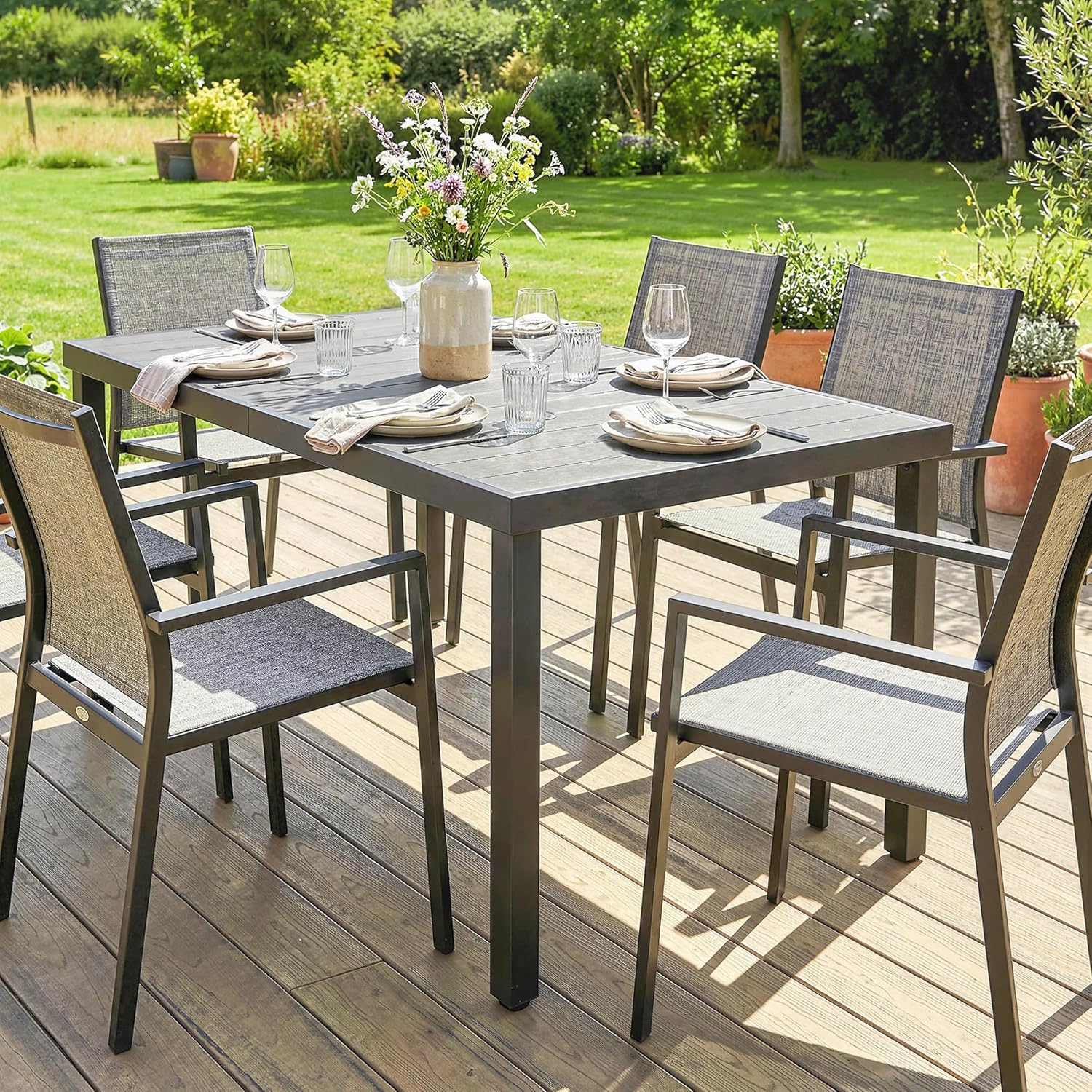 Outsunny - table de jardin 140x90x74 cm - plateau lattes, pieds acier