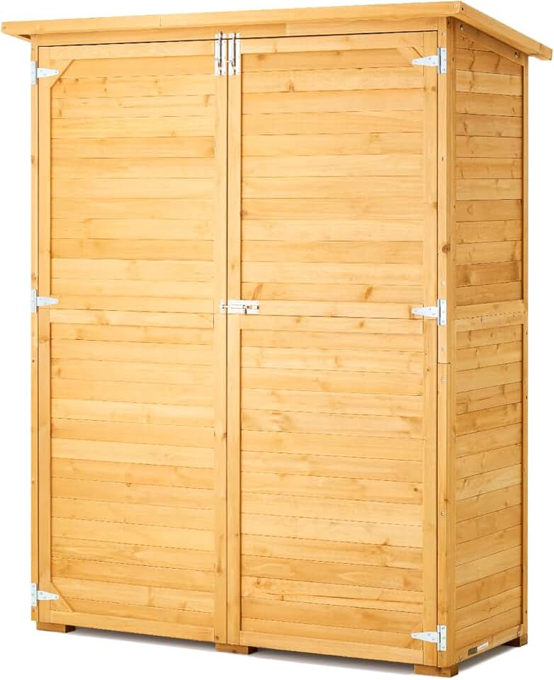 VEVOR - Abri de Jardin bois, 1400x600x1715 mm, toit étanche, cadre métal, portes doubles à serrure