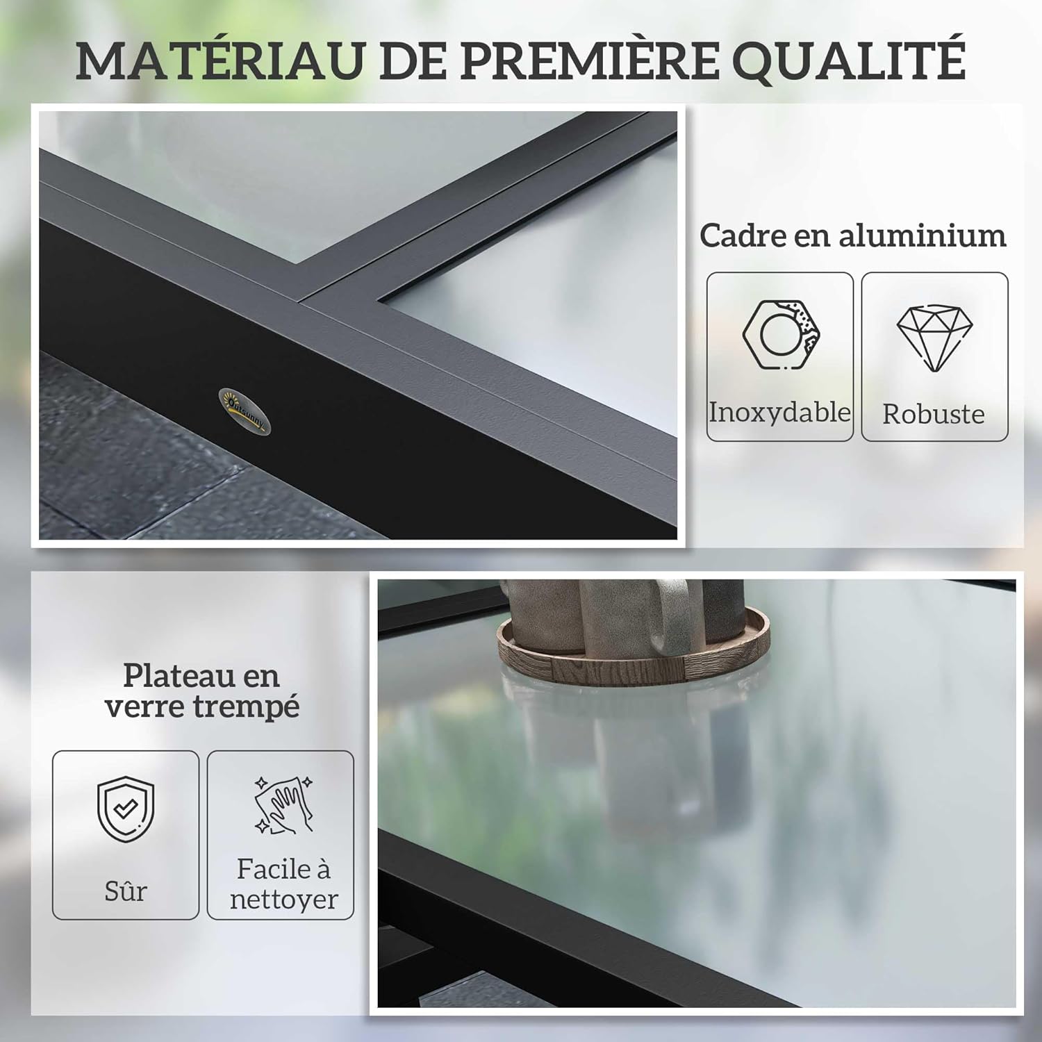 Outsunny - table extensible de jardin - 160x80x75 cm - verre trempé, aluminium gris