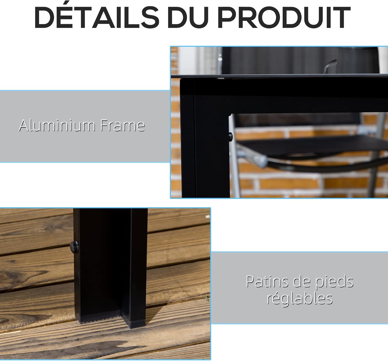 Outsunny - Table de jardin aluminium 150x90x74 cm, 6 places, plateau verre