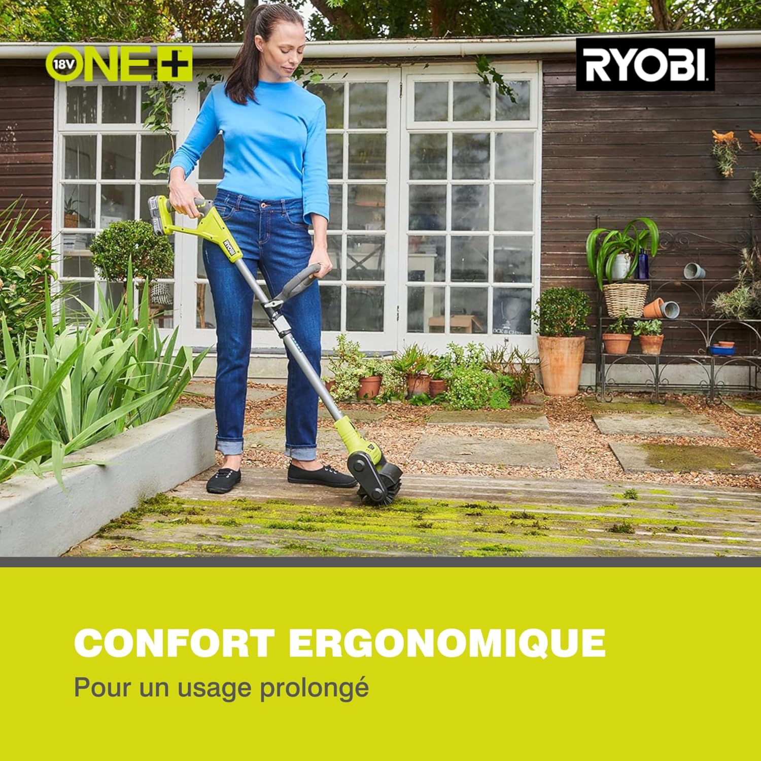 RYOBI - Nettoyeur sol One+ 18V - 16,2 cm - Brosse nylon, poignée ergonomique - RY18PCB-0