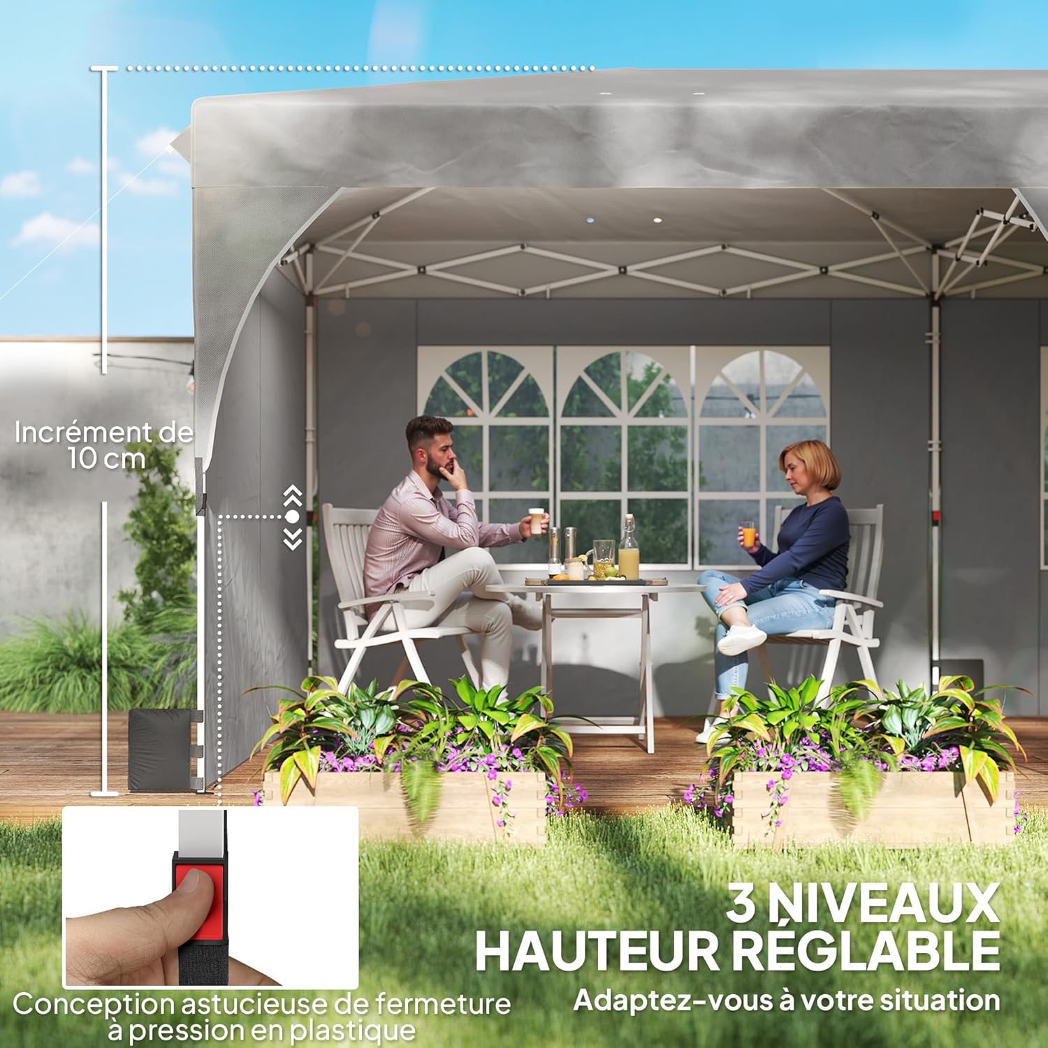 Outsunny - Tonnelle Pop Up 3x6m, imperméable, réglable, UV50+, sacs, gris