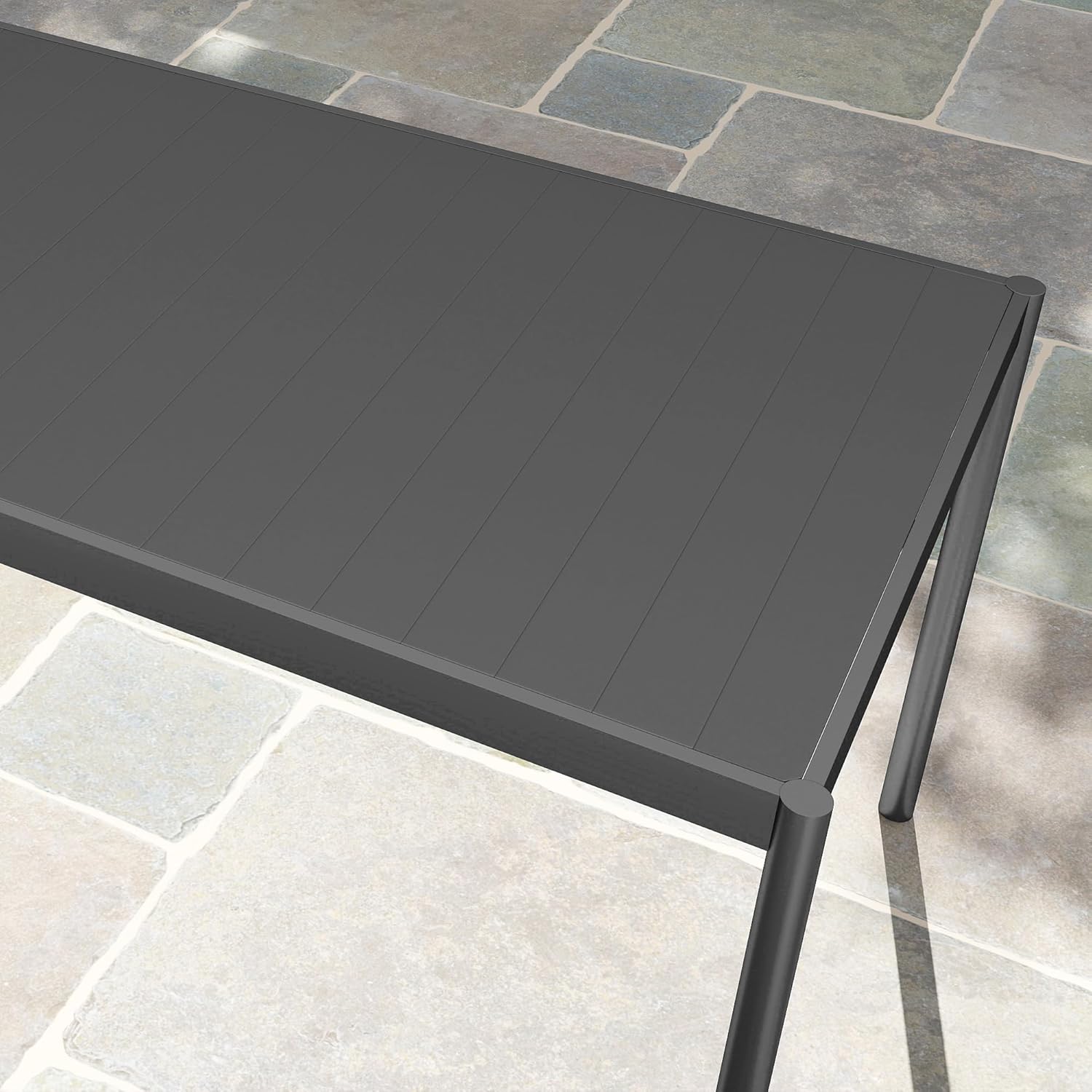 Outsunny - Table de jardin 8 personnes - acier, plateau lattes, anti-rouille, gris foncé