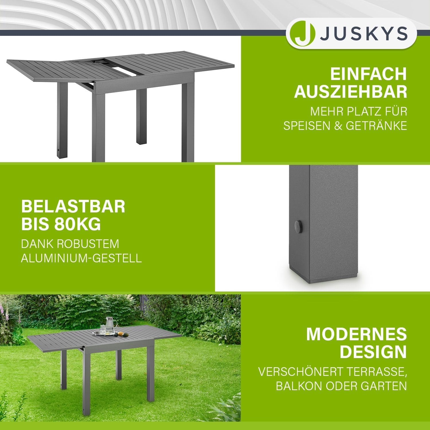 Juskys - Table de jardin Laki - 70x70 cm extensible - Aluminium anthracite