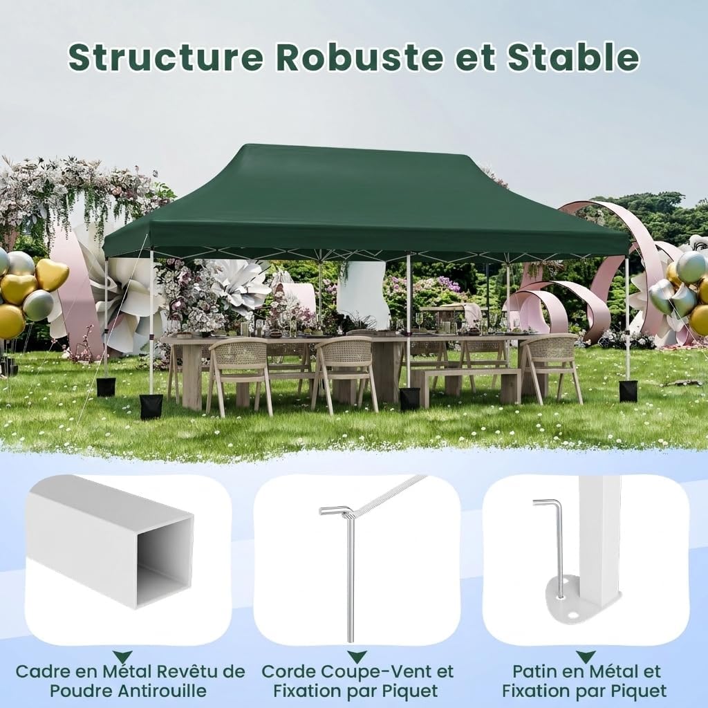 GOPLUS - Barnum pliant série jardin - 3x6m - imperméable, sac transport