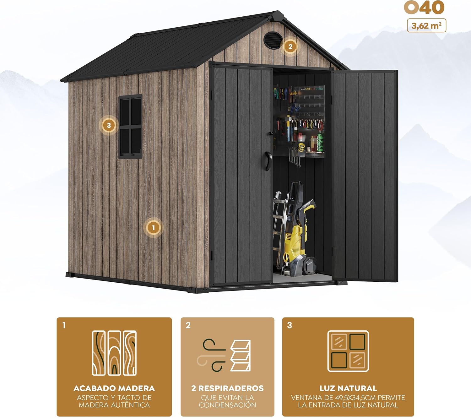 Hoggar - Oak O40 - 3,62 m² - résine, double porte, fenêtre, imperméable