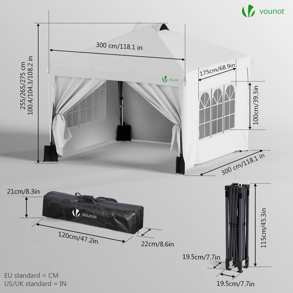 VOUNOT - Tonnelle Pop Up 3x3m Imperméable UV Sac transport facile
