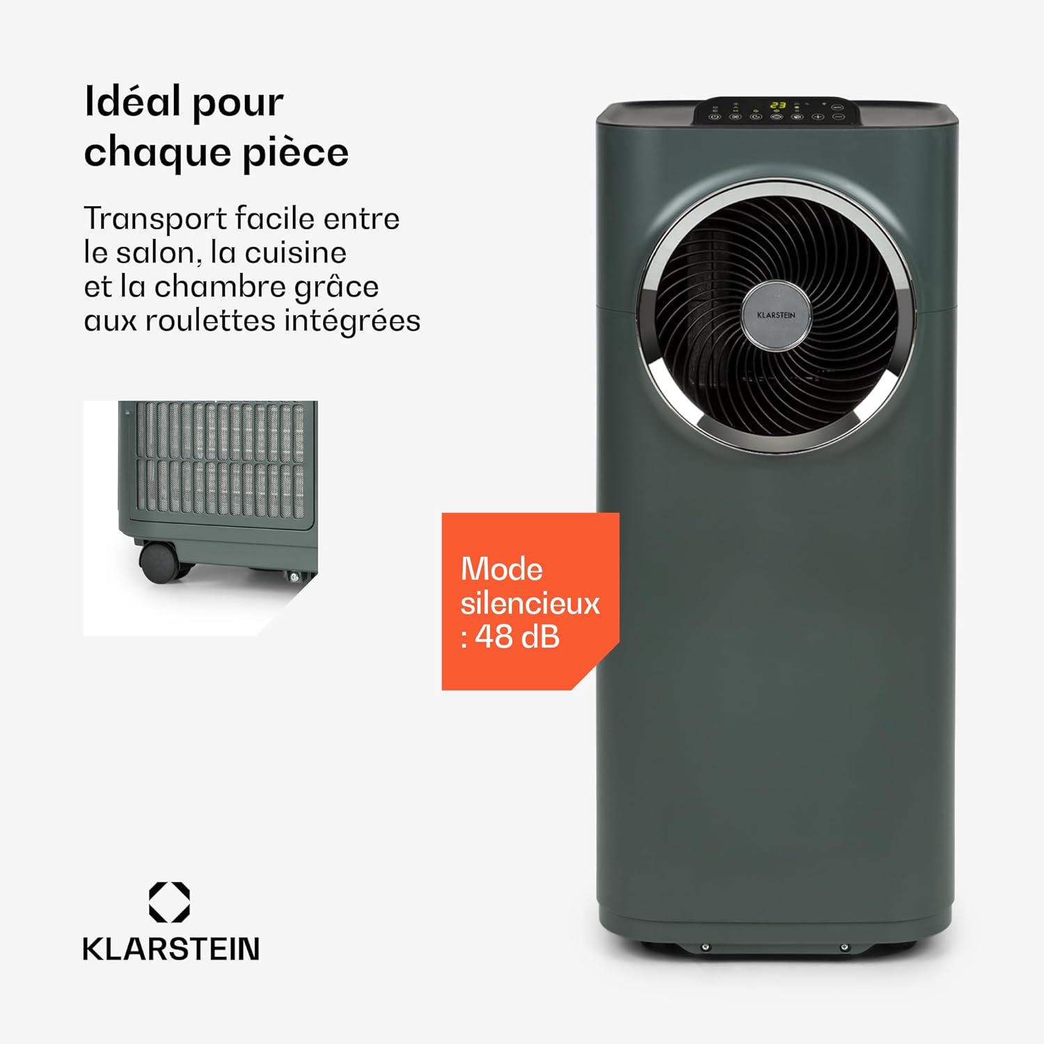 Klarstein Kraftwerk Smart 10K Climatiseur Mobile - 10,000 BTU, 29-49 m², Silencieux 50 dB, App & Alexa, Déshumidificateur 23 l/h, Ventilateur 440 m³/h, Télécommande, Kit Fenêtre Inclus, Anthracite