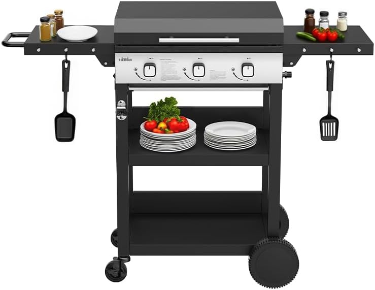 BIGHORN - Plancha gaz 3 brûleurs avec chariot, couvercle - 7,2 kW