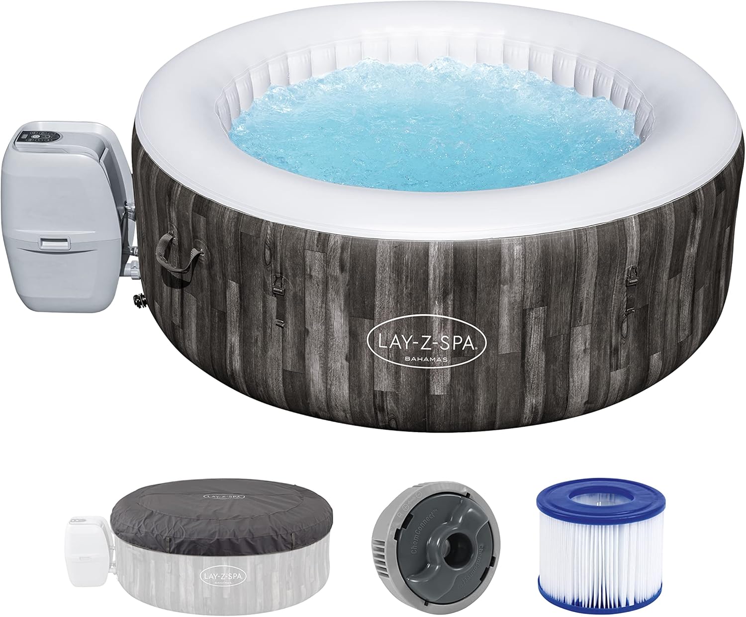 Spa Gonflable Rond Lay-Z-Spa® Bahamas Airjet Motif Bois 2 à 4 Personnes, 180 x 66 cm