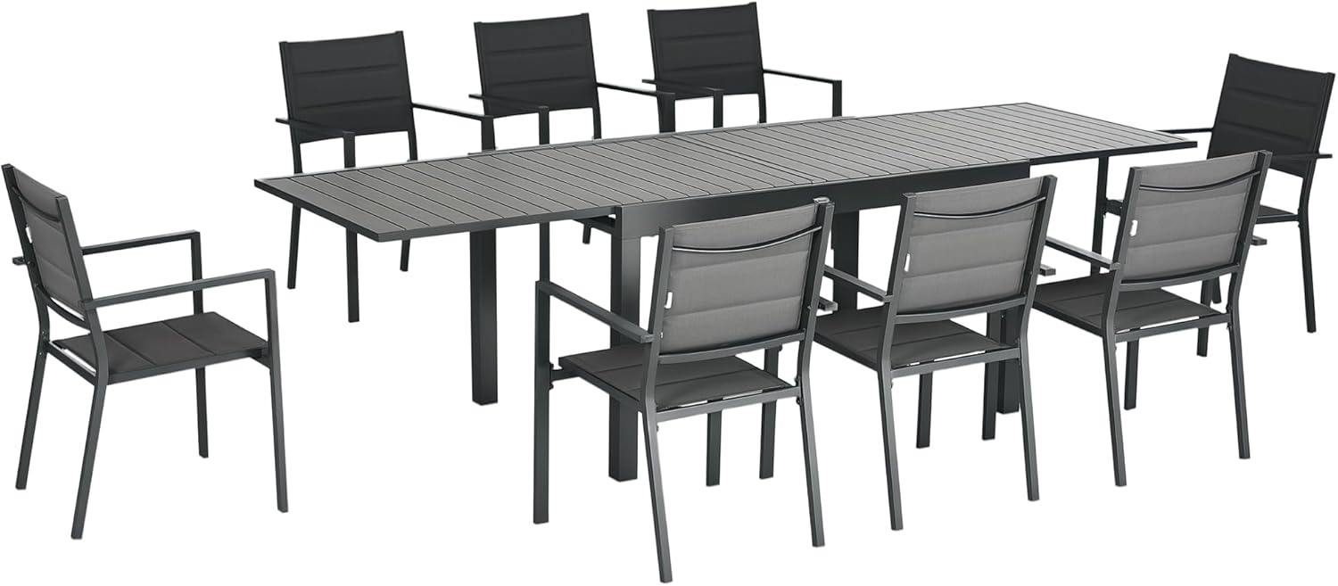 Outsunny - salon de jardin extensible 135-270cm - 8 chaises empilables, aluminium et textilène - gris