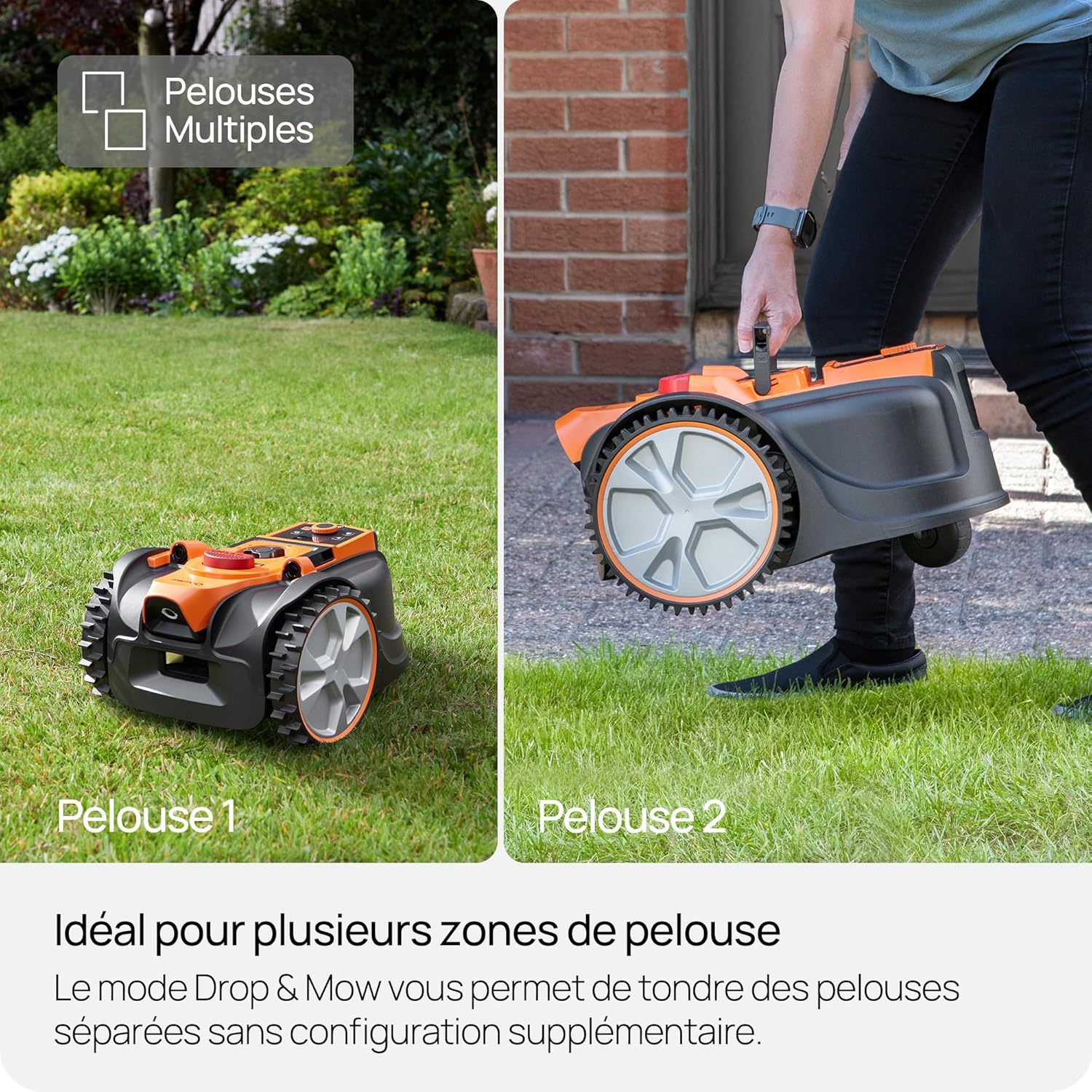 LawnMaster - Robot tondeuse caméra/app, 500m², sans fil, LCD