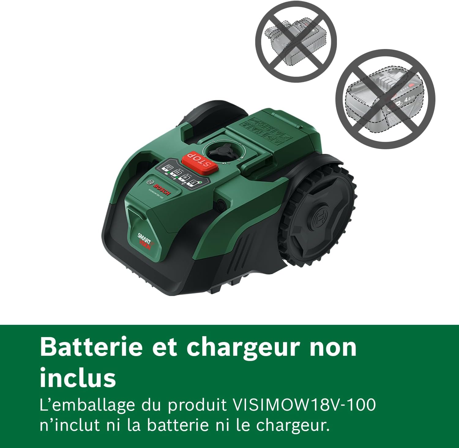 Bosch - Tondeuse robot série VISIMOW - 16 cm - 100 m², coupe 20-60 mm - VISIMOW18V-100