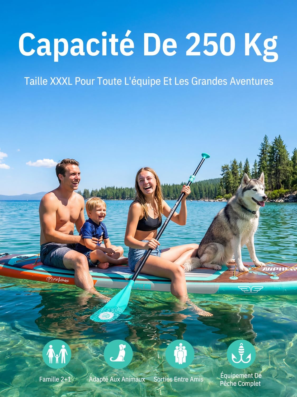 Niphean - Extra Large Paddle - 2+1 pers - gonflable, kit débutant, housse étanche