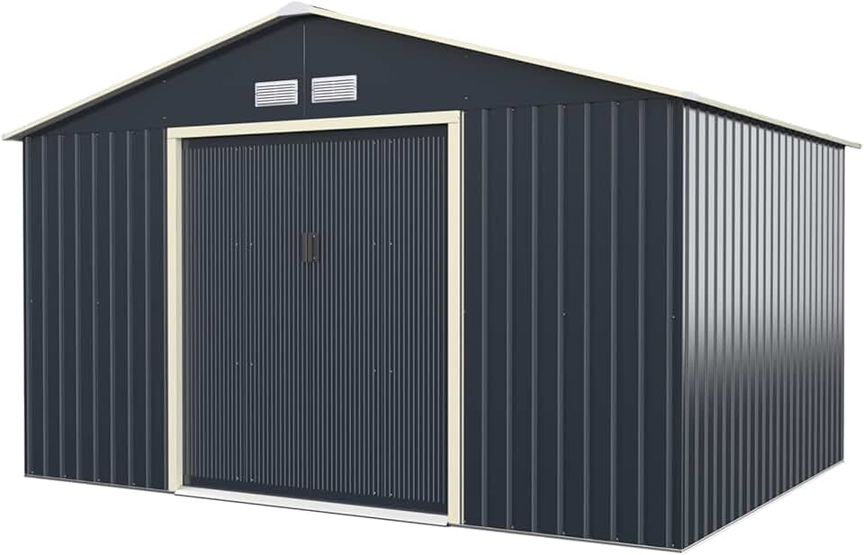 GOPLUS - abri jardin métal galvanisé 330x255x210cm - portes coulissantes, résistant intempéries