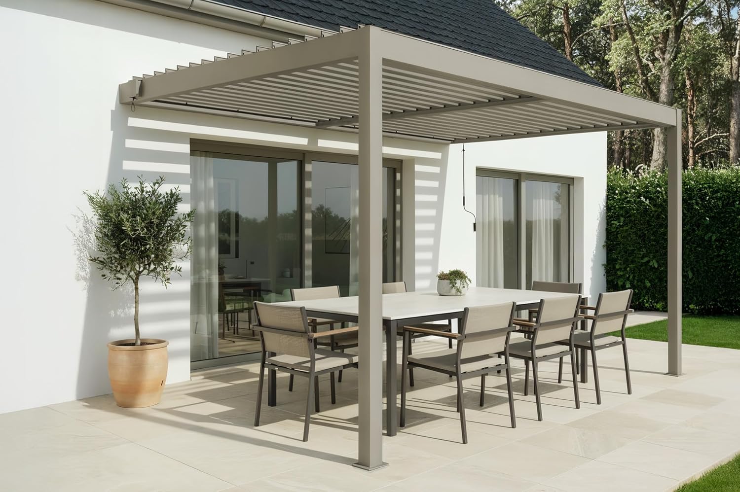 CAZEBOO - Piana - 4x3m - Pergola alu bioclimatique, lames orientables, résistance vent 70km/h