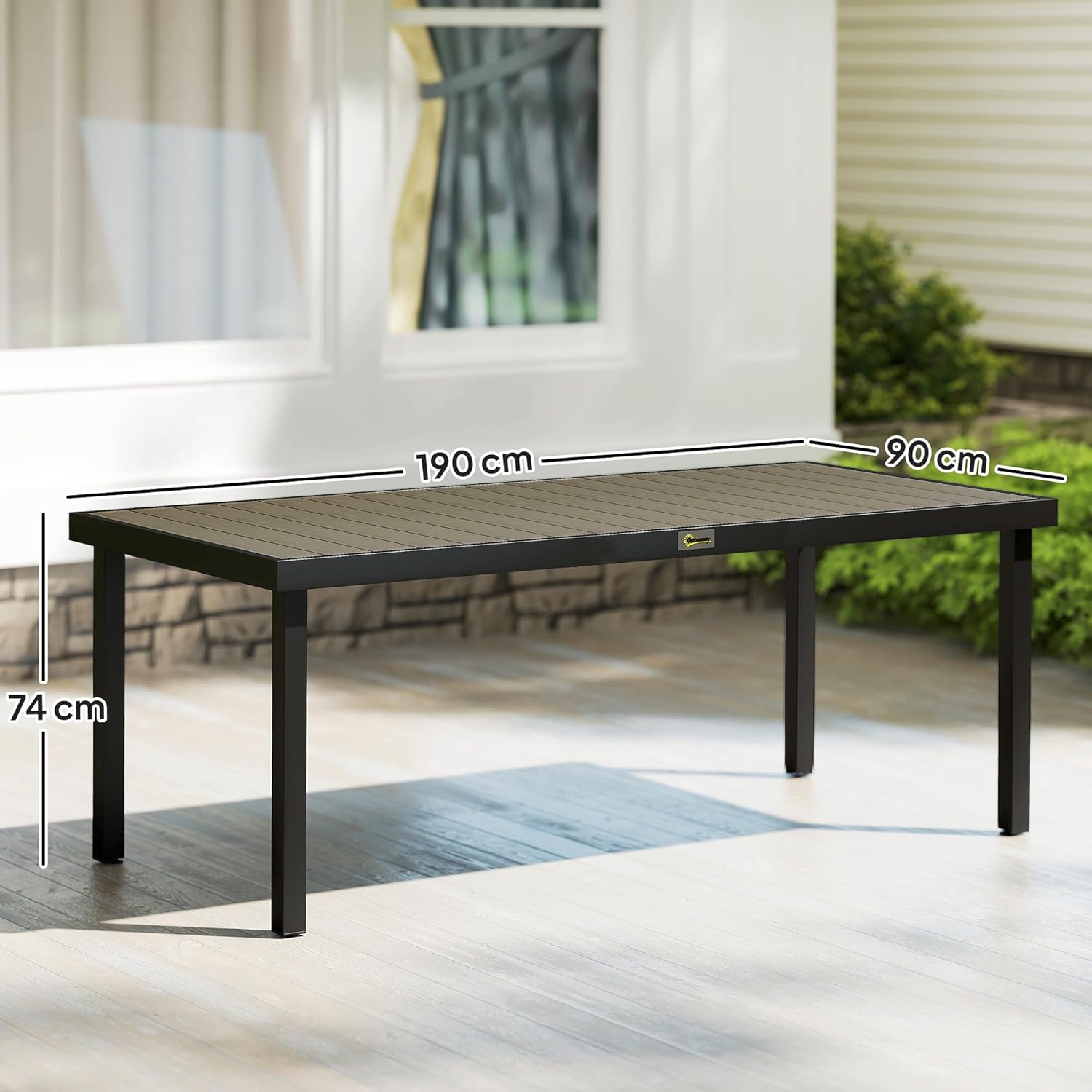 Outsunny - Table de jardin aluminium 8 pers - 190x90x74 cm - marron