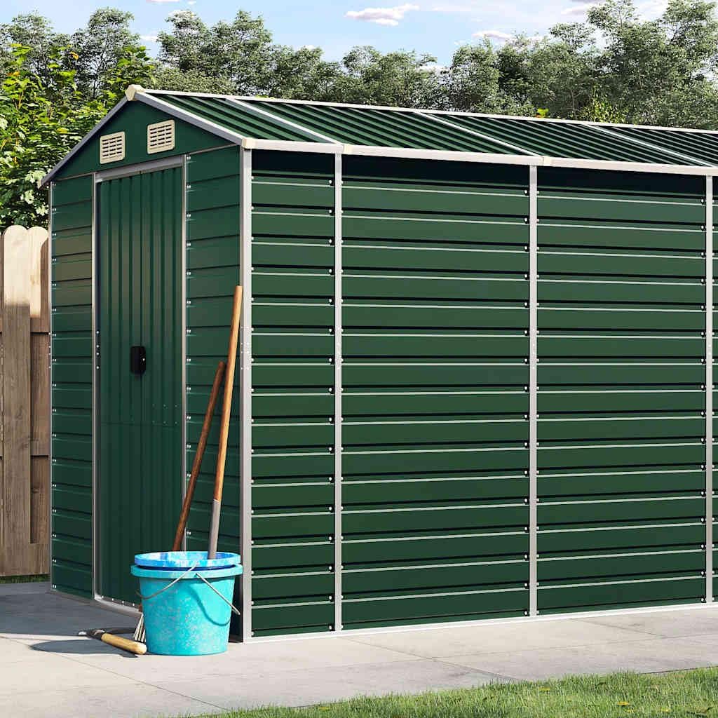 vidaXL Abri de Jardin, Cabane à Outils avec Poignées, Remise à Outils avec Toit Inclinable, Abri de Rangement Terrasse, Vert 191x725x198 cm Acier Galvanisé