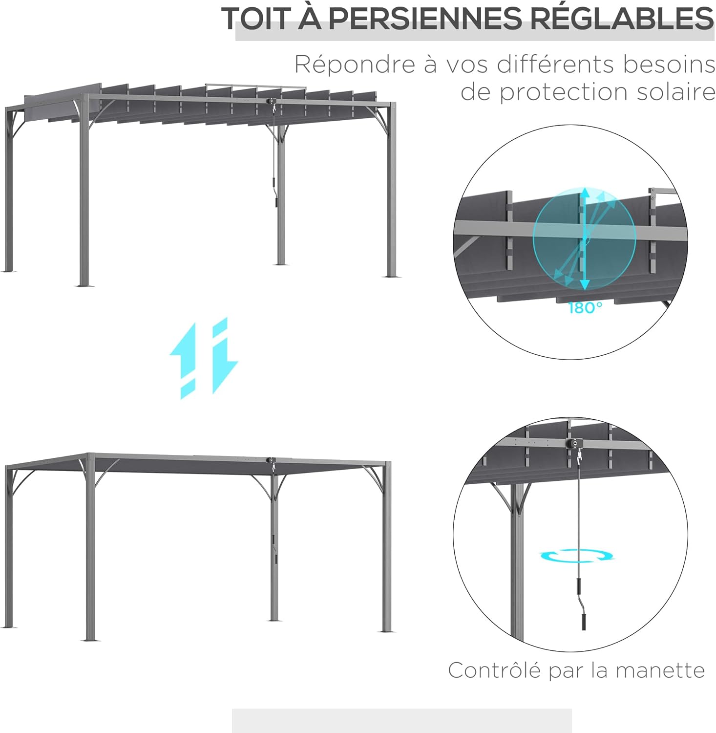 Outsunny - Pergola bioclimatique 4x3 m - Lames orientables, structure aluminium, UV 50+ - Gris - TP12