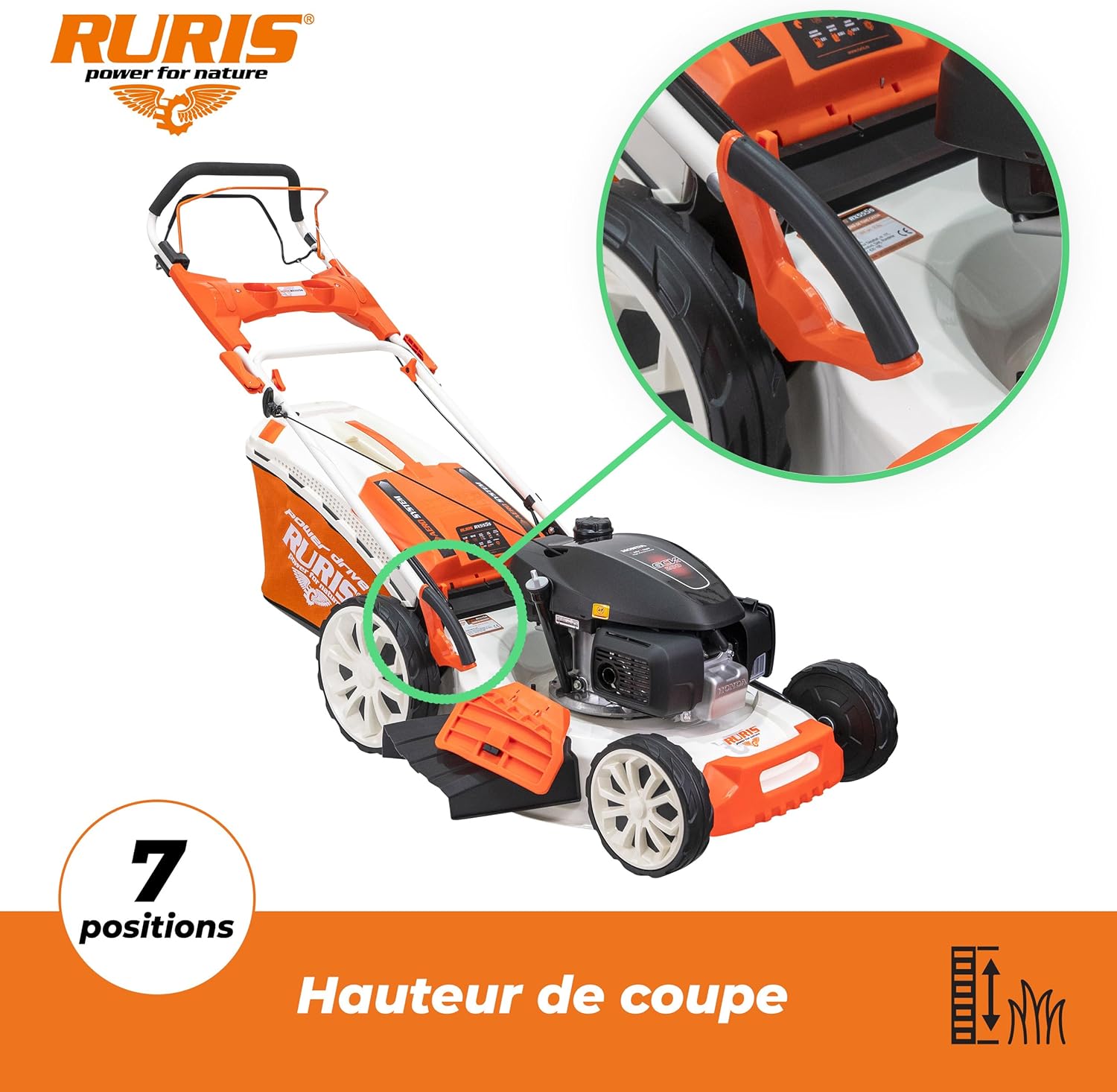 RURIS - RX555s - 530mm - Moteur Honda 202cc, 5 en 1, sac 65l, automatique RX555s