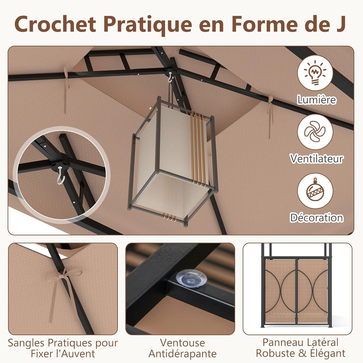 COSTWAY - Tonnelle barbecue avec tabourets, 194x121x242 cm, métal et verre