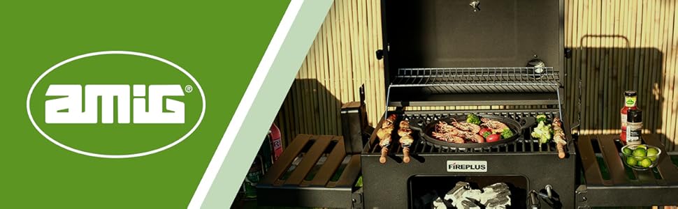 Amig - Fireplus Barbecue au Charbon de Bois ou au Bois | Barbecue avec Roues et Plateaux Latéraux