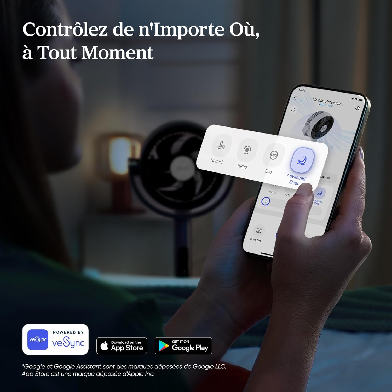 LEVOIT Ventilateur sur pied intelligent silencieux 20 dB, moteur DC, faible consommation avec Wi-Fi, 4 modes et 12 vitesses de ventilation, portée d’air de 30 m, minuterie 12 h, oscillation 90° + 120°