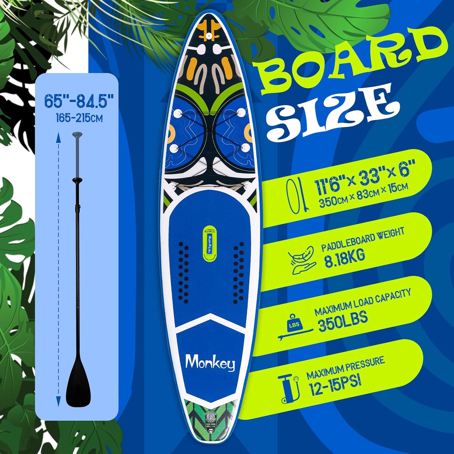 FunWater - planche de surf gonflable - 320x81x15 cm - kit complet, pagaie réglable, sac, pompe, sécurité