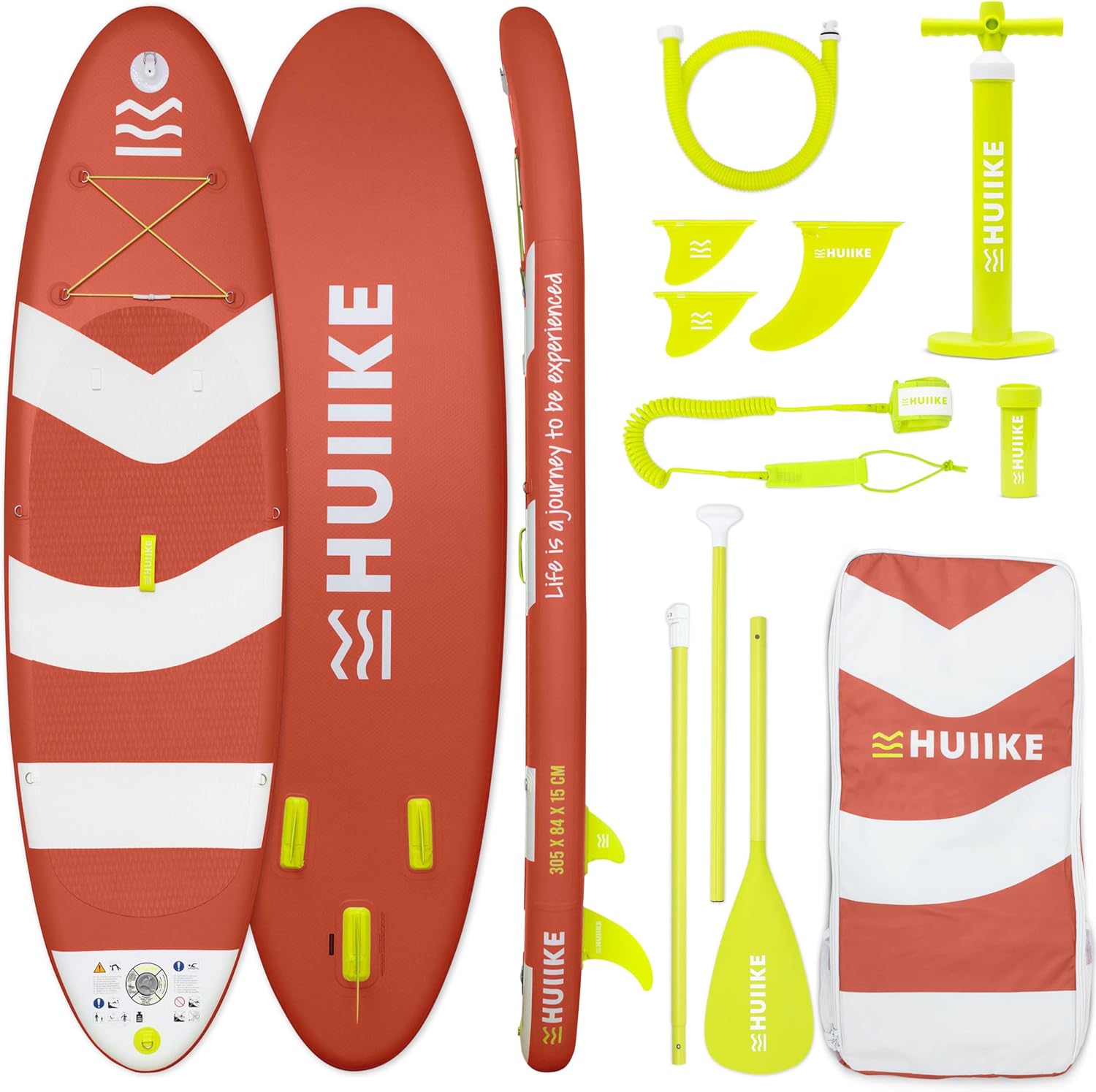 HUIIKE Paddle Gonflable Adulte avec Accessoires Inclus, Pagaie, Ailerons, Pompe. Planche de Stand Up Paddle Grande Stabilité et Résistance. 305 x 84 x 15 cm, Jusqu'à 130 kg