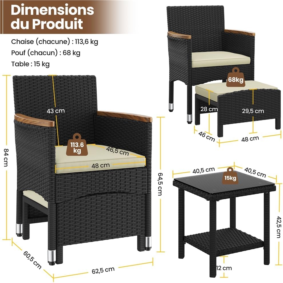Yaheetech - Ensemble 5 pièces résine, fauteuils, table, coussins, patio