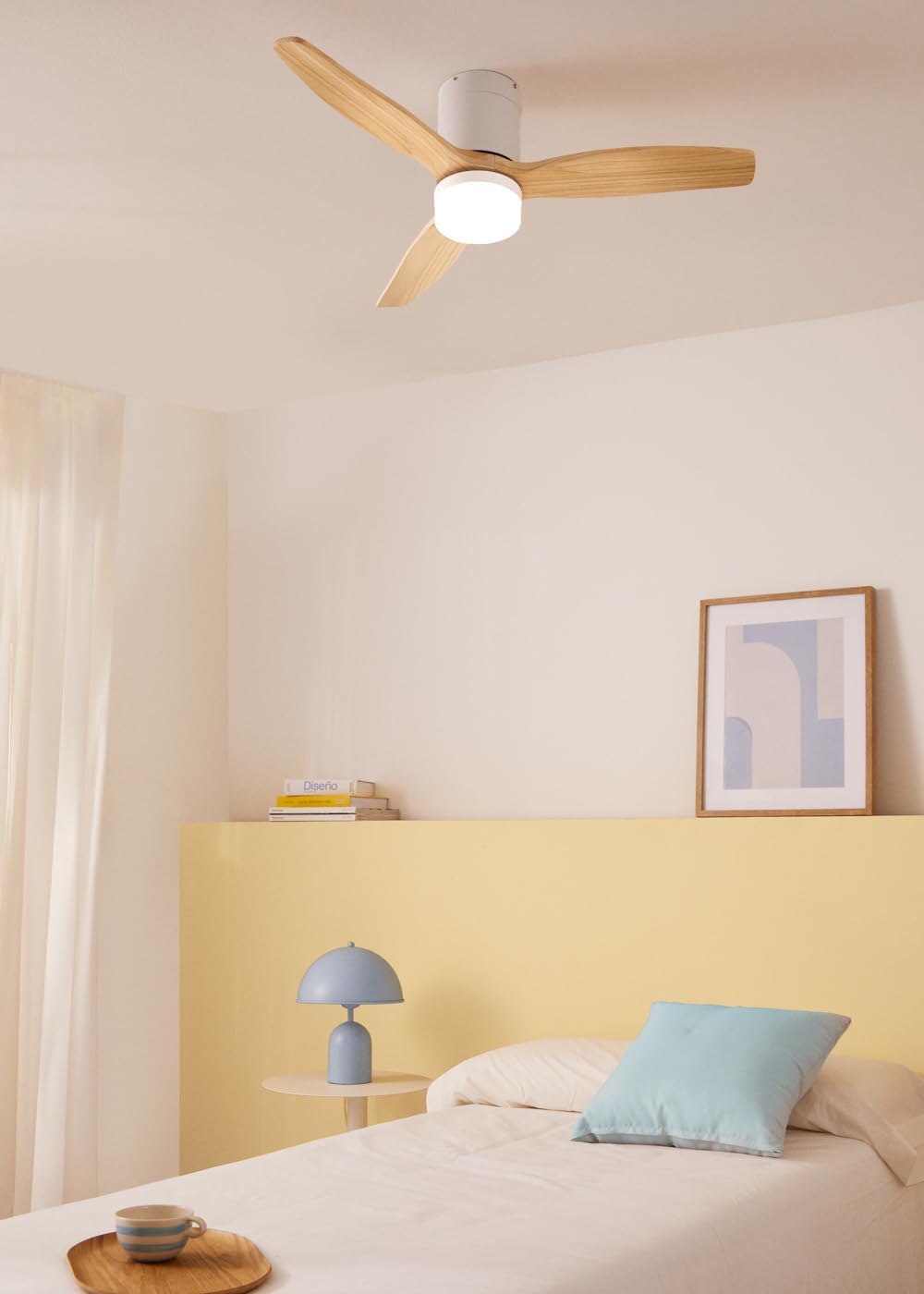 CREATE - Ventilateur plafond WindCalm - Ø112cm - lumière LED, pales bois, télécommande, 40W, été-hiver, 3 températures, 
