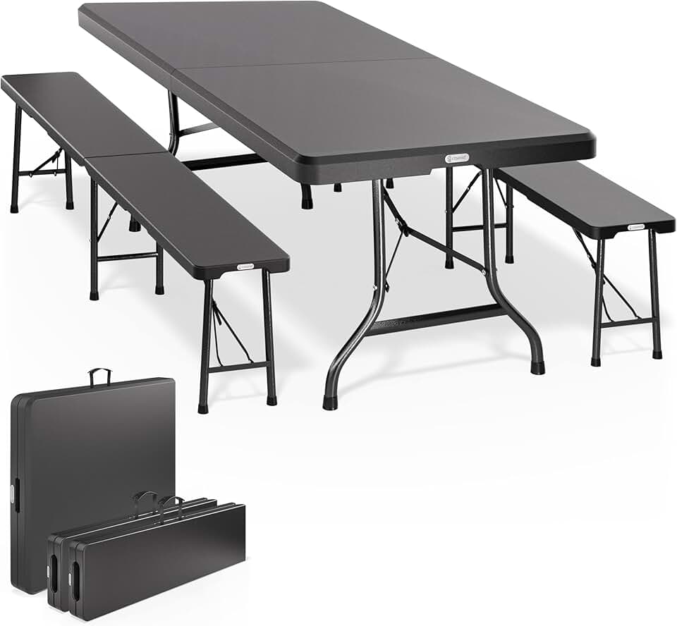 CASARIA - Ensemble table pliante série, 180 cm, 8 personnes terrasse