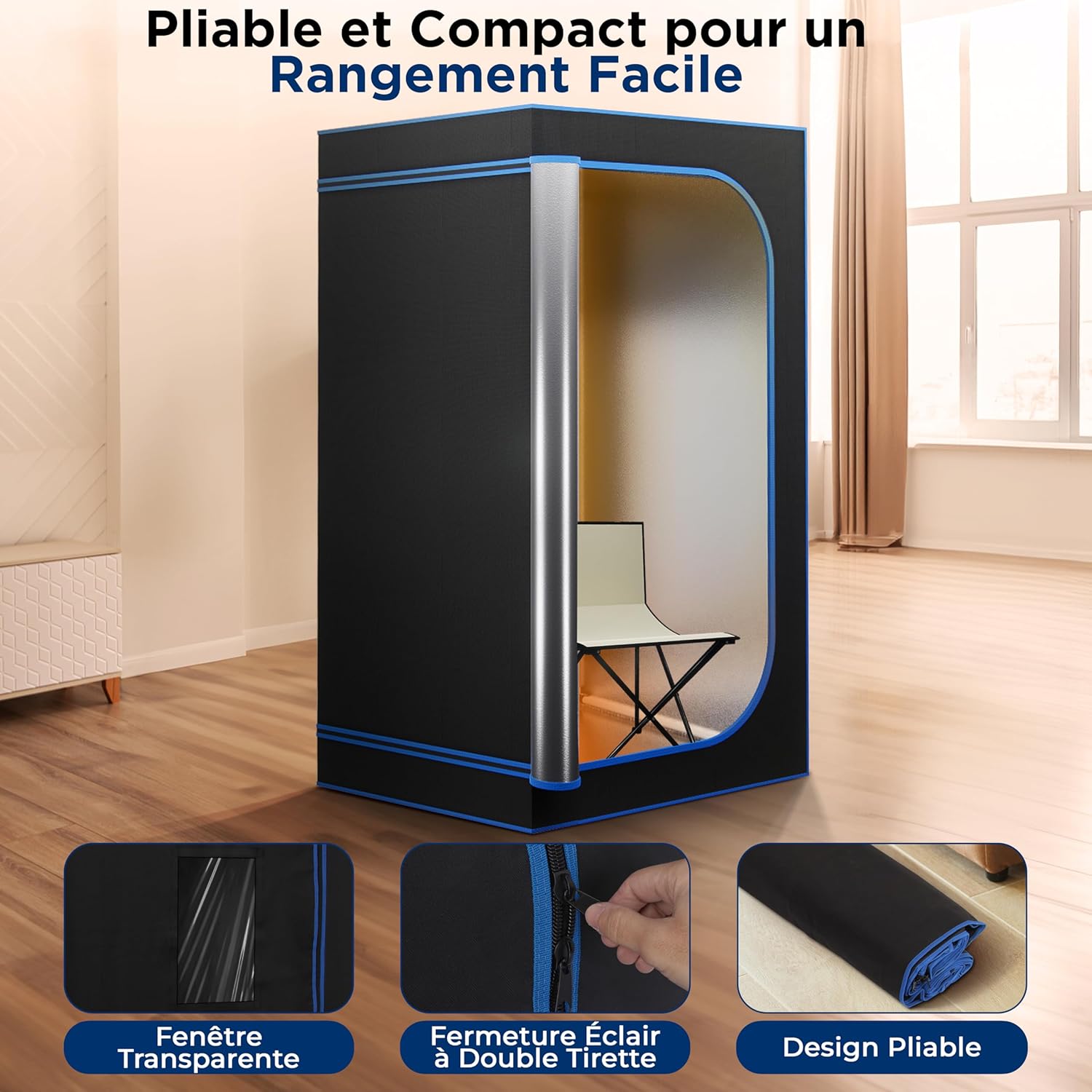 SereneLife Sauna Infrarouge Portable – Tente Chauffante Pliable avec Chaise Pliante et Coussin Chauffant pour Les Pieds – Spa Maison – Détox – Perte de Poids