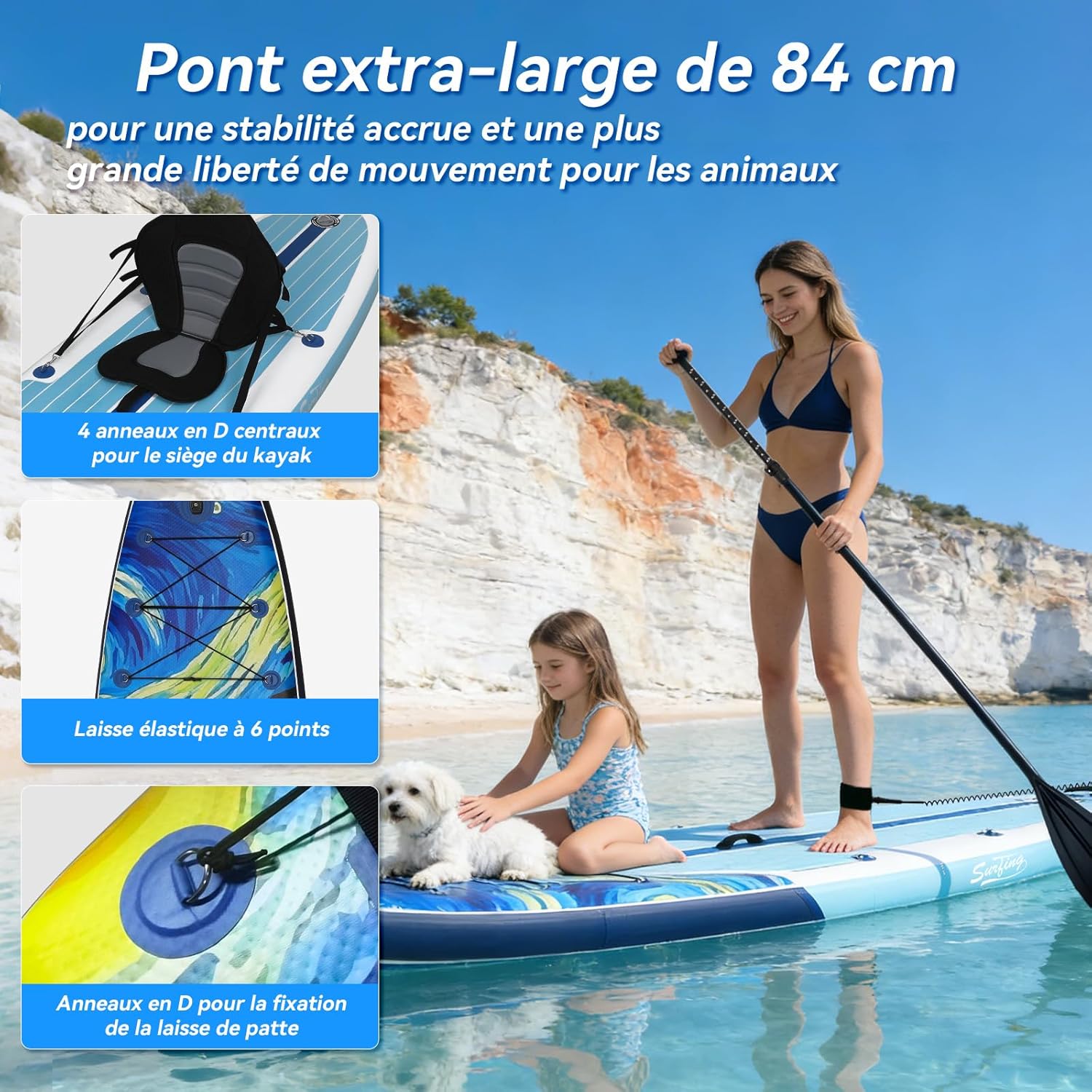 YU YUSING - Paddle gonflable adulte 320/335cm - 2 personnes, siège kayak, pagaie, support caméra, 150kg