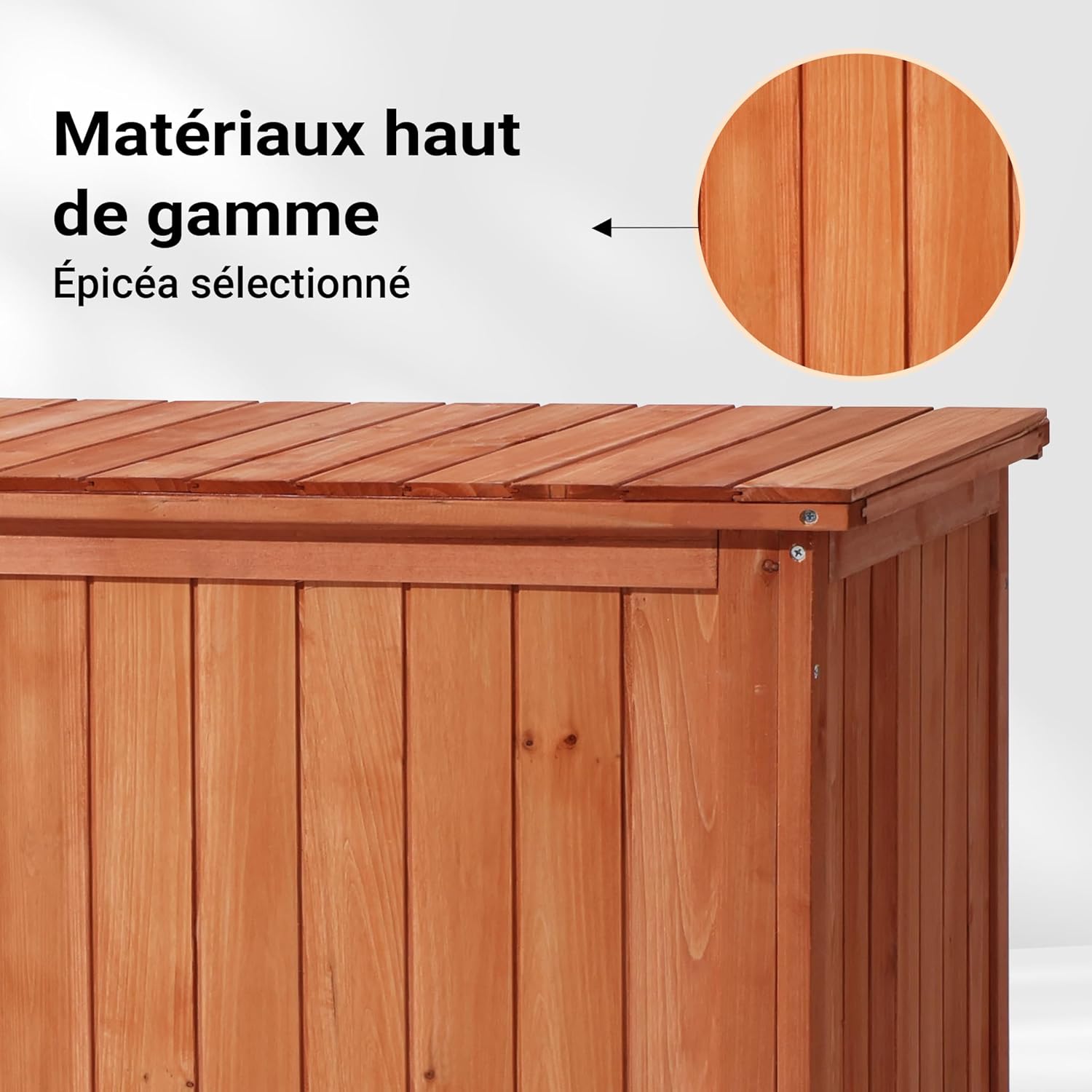 Wiltec - Coffre de jardin bois épicéa 127x55x60 cm, couvercle et fixations