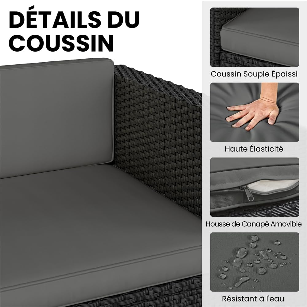 Yaheetech - salon de jardin 4 personnes, polyrotin, modulable, 5 pièces