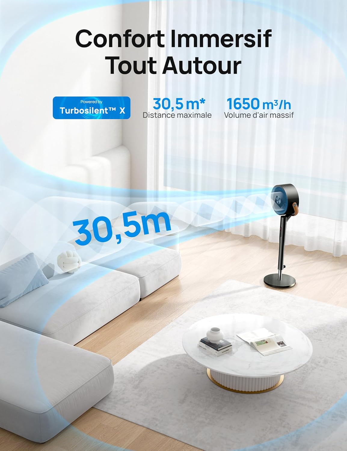DREO - Smart Ventilateur sur Pied - Silencieux 25dB, 8 vitesses, Alexa, portée 30m