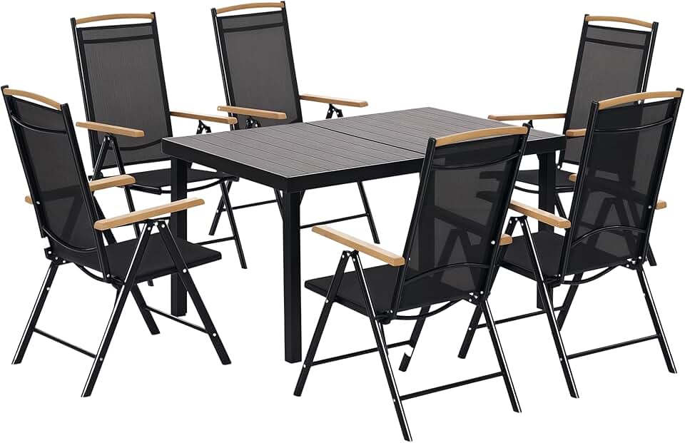 Outsunny - Salon de jardin 6 places - 140 cm - aluminium, chaises pliables et inclinables