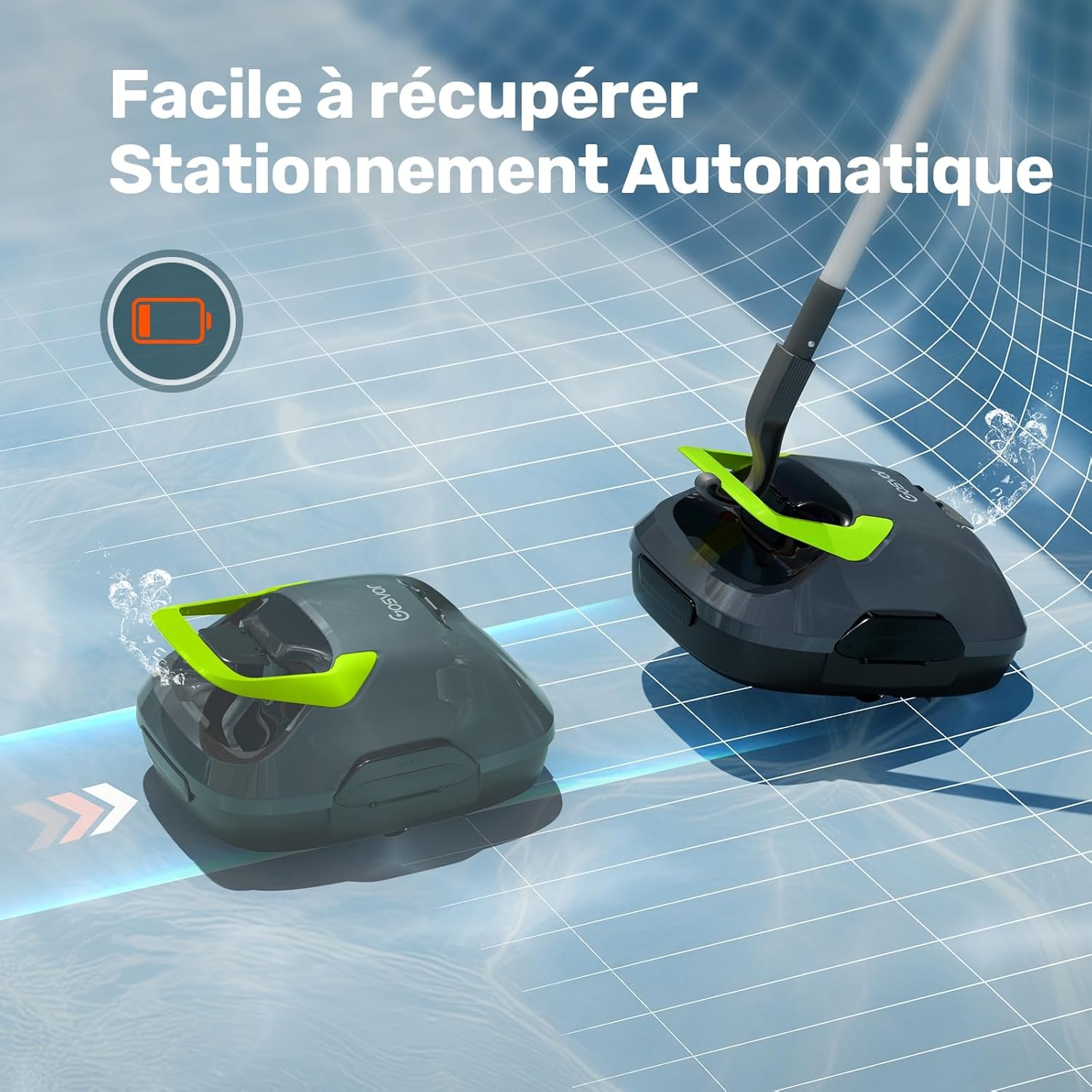 Gosvor - Robot piscine sans fil 85m² - 6600 LPH, 90min autonomie, filtre lavable