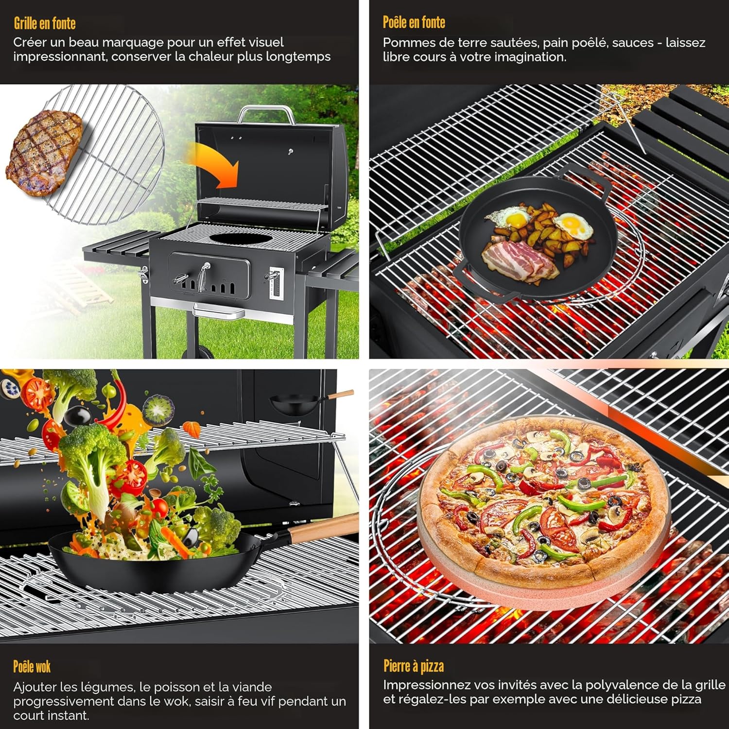 KESSER - Chariot Grill XXL - barbecue charbon avec couvercle, roues, grille, thermomètre