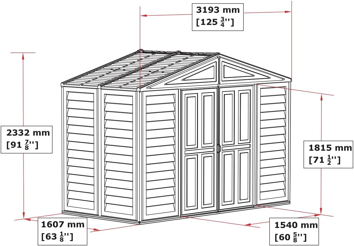 Duramax WoodBridge5 10 x 5 (5.12 m²) Abri de jardin en plastique avec kit de fondation en métal, structure de toit en métal robuste, abri en vinyle sans entretien - Ivoire