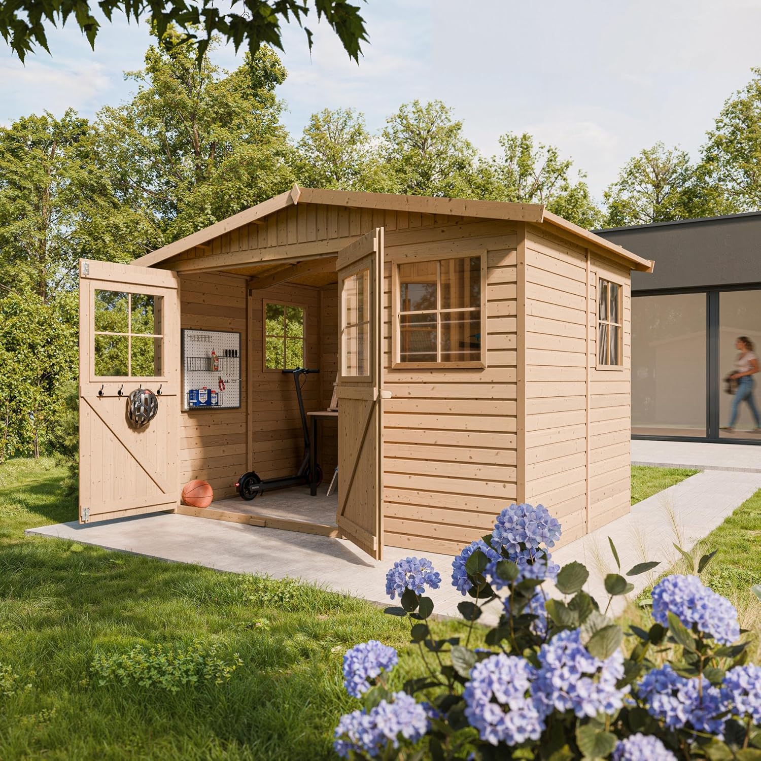 Timbela - abri de jardin bois 6 m², fenêtres, H226x324x216 cm - M334