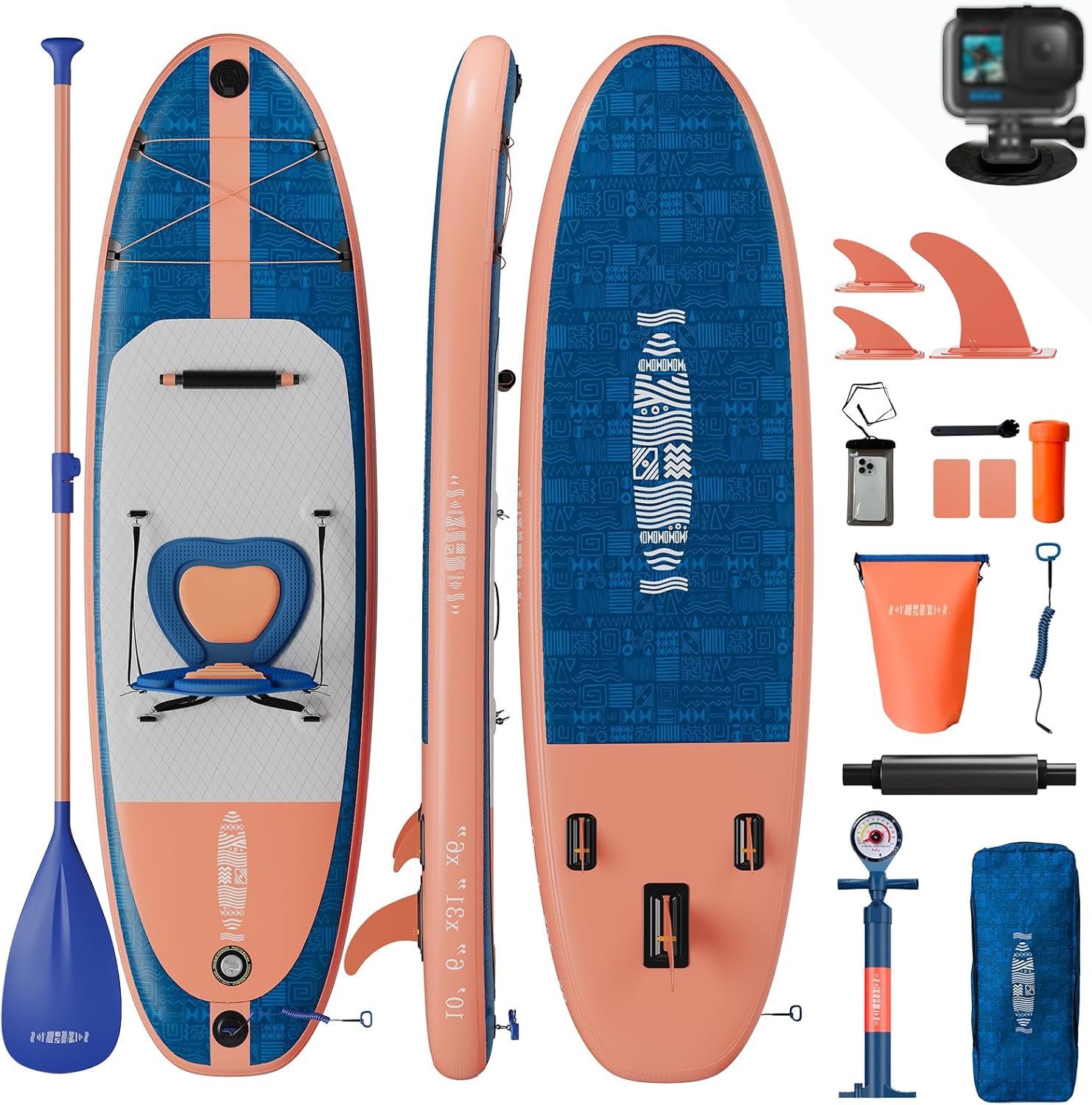 Devoko - Planche Paddle 2-en-1 - 320cm - Siège, 130kg, Yoga, Pêche