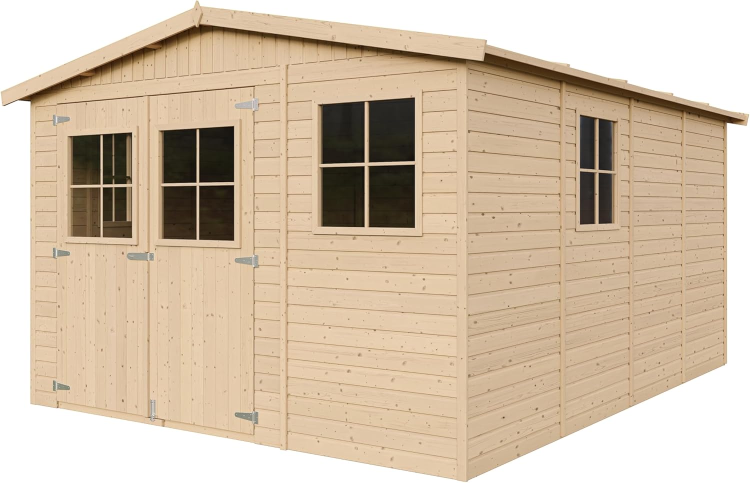 ABRI de Jardin en Bois Exterieur avec Les PLANCHERS IMPRÉGNÉ - en Pin/épicéa- H226x324x416 cm/12 m²- Construction de Panneaux- Rangement pour vélos, Remise à Outils- TIMBELA M336+M336G